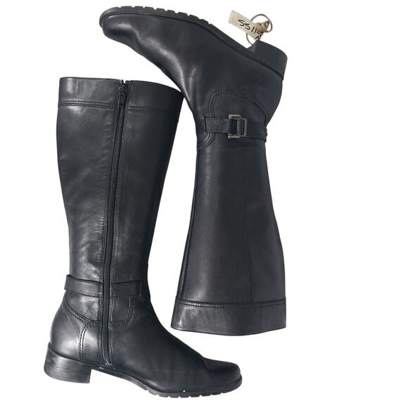 WHAT'S WHAT! BLACK GENUINE LEATHER ANKLE STRAP & BUCKLE WESTERN CUT BOOTS! SZ 8M - Picture 8 of 11